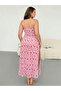 Pink Plus Size Rose Patterned Double Slit Long Nightgown - 2