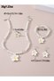 Girls White Flower Charm Pearl Necklace, Bracelet, Ring and Earrings Set - 6