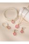 Girls Light Pink Flower Charm Necklace, Bracelet, Ring and Earrings Set - 7