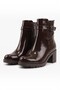 Pink Zippered Women's Boots with Elastic Buckle Heels