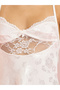White Floral Jacquard with Lace Details Babydoll with Gloves - 4