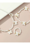 Girls White Butterfly Charm Pearl Necklace, Bracelet and Ring Set - 7