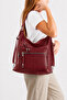 Women's Burgundy Large Size Multi-Compartment Leather Shoulder and Backpack Daily Use Multi-Purpose Bag