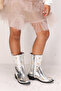 Gold Star Embroidered Girls' Silver Cowboy Boots