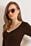 Women's Bitter Brown Beige Collar Detailed Embroidered Lycra Blouse Blz-19002746 - 5