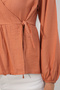 Women's Side-Tie Long Sleeve Blouse 1455 - Salmon - 4