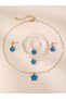 Girls Blue Flower Charm Pearl Necklace, Bracelet, Ring and Earrings Set - 4