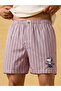 Men Striped Pink Boxers with Snoopy Embroidery