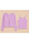 Girl's Ribbed Combed Cotton Cardigan/Tank Top 2-Piece Set Lilac - 4
