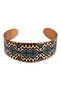 Black Orange Geometric Wide Form Thick Copper Bracelet, Hand-Embroidered Adjustable Model - 3