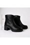 Black Leather Zippered Women's Thick Heeled Boots - 2