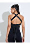 Black Solid Crossover Tie Longline Sports Bra - 5