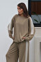 Women's Oversize Two-Piece Tracksuit with Stripes on the Sleeves and Sides 9155 - Khaki - 2