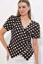 Women's Double-Breasted Collar Polka Dot Blouse 1577 - Brown