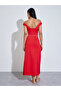 Red Lace Details Front High Slit Metal Chain Around the waist Slip with Brief - 5