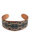 Black Orange Geometric Wide Form Thick Copper Bracelet, Hand-Embroidered Adjustable Model