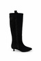 Cily Black Suede Women's Heeled Boots with Gold Pin Detail