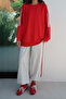 Women's Oversize Double Tracksuit Set with Stripes on the Sleeves and Sides 9155 - Red/Ecru - 5