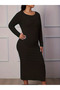 Black Plus Size Long Sleeve Ribbed Nightdress - 2