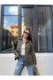 Women's Khaki Gabardine Fabric Oversize Shirt Jacket with Pocket Detail - 2