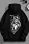 Unisex 3 Thread Cotton Black Turkkurt Print Loose Fit Sweatshirt Hoodie