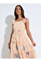 Peach Floral Print Square Neck Ruffle Details Maxi Dress - 2