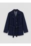 Indigo shirt collar belted waist women's jean jacket - 5