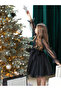 Girls Black Polka Dot A-Line Knee-Length Dress - 3