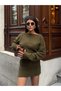 Women's Khaki Boat Neck Knitwear Dress - 5
