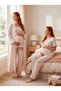 New Season Light Beige Muslin Fabric Button Detailed Design Short Sleeve 100% Cotton Maternity Maternity Dressing Gown Pajama Set 3-Piece Set - 7