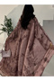 Red Printed Open Abaya with Tie Sleeves - 2