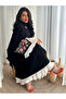 Black Embroidered Abaya with Pleated Cuffs - 4