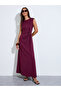 Burgundy Solid Gathered Waist Detail Sleeveless A-Line maxi Dress