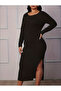 Black Plus Size Long Sleeve Ribbed Nightdress - 3
