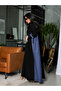 Denim Panel Abaya with Tie-Cuff Sleeves - 3