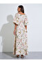 Multi-Color Floral Print Square Neck Puff Sleeves A-Line Maxi Dress - 4