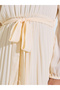 Cream Solid Tie-Up Waist Pleated Details V-Neck A-Line Midi Dress - 4