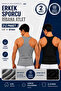 Men's Athlete Ribbed Undershirt 2-Pack (Seher Authorized Seller) - Black (100% Cotton) Gray (40% Cotton 60% Polyester)