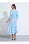 Blue All Over Print 3/4 Sleeves Tiered Midi Dress - 4