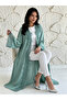 Mint Green Plain Abaya with Lace Trim - 3