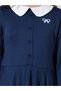 Teen Girls Navy Blue Button Details Peter Pan Collar A-Line Midi Dress - 3