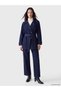 Indigo shirt collar belted waist women's jean jacket - 2