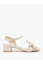 Women Solid Color Block Heel Bow Sandals