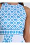 Blue All Over print Halter Neck A-Line Maxi Dress - 3