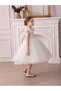 White A-Line Knee-Length Flower Dress with Heart Cutout Back - 5