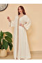 White Printed V Neck A-Line Jalabiya