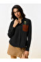 Black Embroidered Daisy Relaxed Fit Shirt - 3