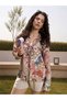 Long Sleeve Kimono Print Tie-Up Shirt