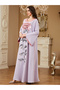 Purple Contrast Round Neck Jalabiya with Sequin Floral Embellishment - 4