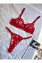 Red Bow Embroidered Underwire Bralette Set - 3